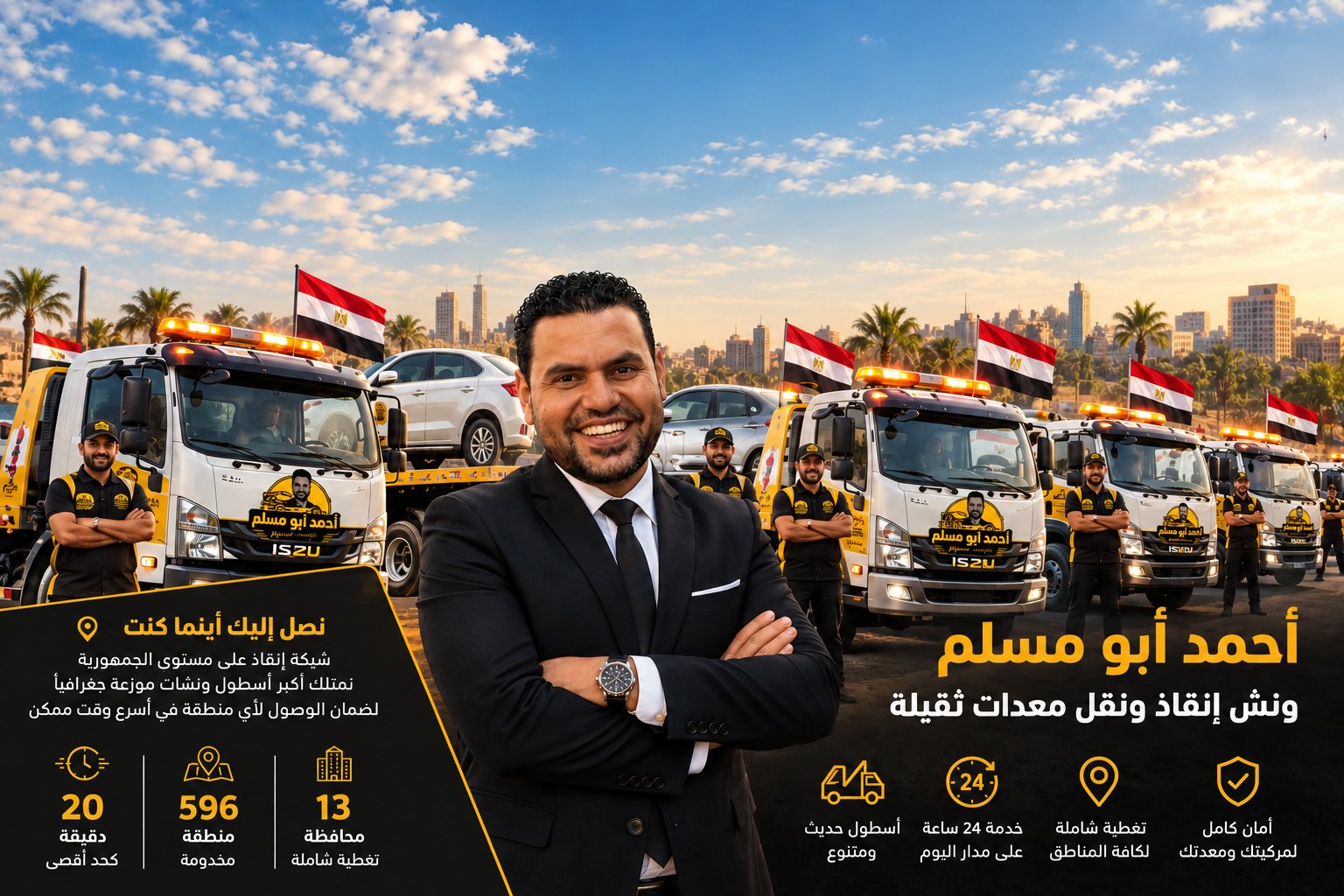 صاحب الونش مع أسطول الونشات في إعلان الخدمة - العاشر من رمضان